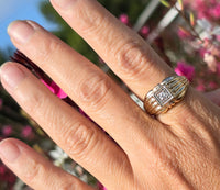 10k gold two tone Deco Euro cut diamond estate ring