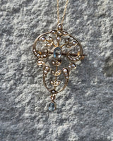 9ct gold Victorian aquamarine & pearl antique necklace pendant lavaliere - pin