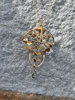 9ct gold Victorian aquamarine & pearl antique necklace pendant lavaliere - pin
