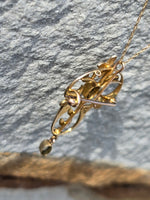 9ct gold Victorian aquamarine & pearl antique necklace pendant lavaliere - pin