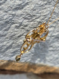 9ct gold Victorian aquamarine & pearl antique necklace pendant lavaliere - pin