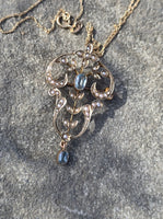 9ct gold Victorian aquamarine & pearl antique necklace pendant lavaliere - pin