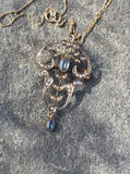 9ct gold Victorian aquamarine & pearl antique necklace pendant lavaliere - pin