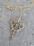 9ct gold Victorian aquamarine & pearl antique necklace pendant lavaliere - pin