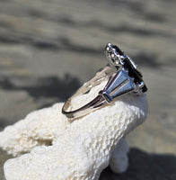 10k white gold vintage black onyx estate Retro ring