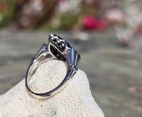 10k white gold vintage black onyx estate Retro ring