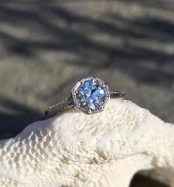 Platinum Art Deco c.1920's filigree European cut diamond solitaire ring