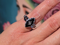 10k white gold vintage black onyx estate Retro ring