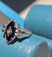 10k white gold vintage black onyx estate Retro ring