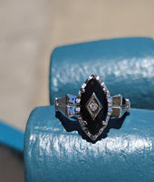 10k white gold vintage black onyx estate Retro ring