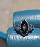 10k white gold vintage black onyx estate Retro ring