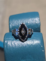10k white gold vintage black onyx estate Retro ring