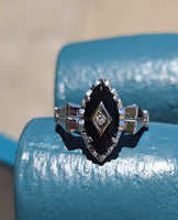10k white gold vintage black onyx estate Retro ring