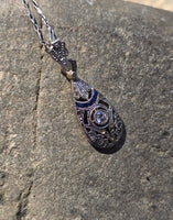 platinum & 18ct gold two tone Deco c.1920's sapphire & diamond necklace pendant