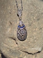 platinum & 18ct gold two tone Deco c.1920's sapphire & diamond necklace pendant