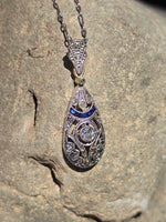 platinum & 18ct gold two tone Deco c.1920's sapphire & diamond necklace pendant