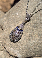 platinum & 18ct gold two tone Deco c.1920's sapphire & diamond necklace pendant