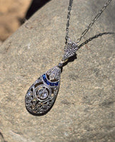 platinum & 18ct gold two tone Deco c.1920's sapphire & diamond necklace pendant