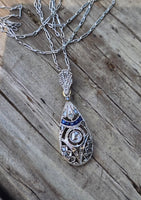 platinum & 18ct gold two tone Deco c.1920's sapphire & diamond necklace pendant