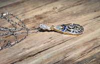 platinum & 18ct gold two tone Deco c.1920's sapphire & diamond necklace pendant