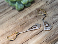 platinum & 18k gold two tone Art Deco c.1930's filigree diamond antique earrings