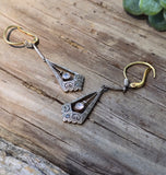 platinum & 18k gold two tone Art Deco c.1930's filigree diamond antique earrings