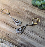 platinum & 18k gold two tone Art Deco c.1930's filigree diamond antique earrings