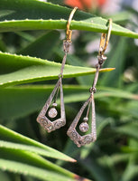 platinum & 18k gold two tone Art Deco c.1930's filigree diamond antique earrings
