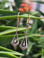 platinum & 18k gold two tone Art Deco c.1930's filigree diamond antique earrings