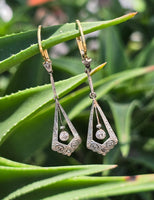 platinum & 18k gold two tone Art Deco c.1930's filigree diamond antique earrings