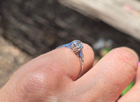 Platinum Edwardian .75ct old mine cut diamond engagement ring
