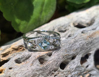 18k white gold c.1920's filigree aquamarine & diamond ring
