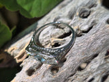 18k white gold c.1920's filigree aquamarine & diamond ring