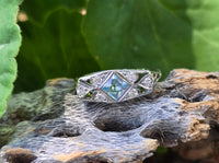 18k white gold c.1920's filigree aquamarine & diamond ring