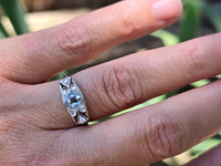 18k white gold c.1920's filigree aquamarine & diamond ring