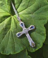 18ct two tone Art Deco c.1920's 1930's diamond & sapphire cross pendant necklace