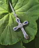 18ct two tone Art Deco c.1920's 1930's diamond & sapphire cross pendant necklace