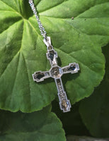 18ct two tone Art Deco c.1920's 1930's diamond & sapphire cross pendant necklace