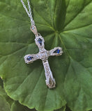 18ct two tone Art Deco c.1920's 1930's diamond & sapphire cross pendant necklace