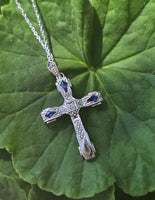 18ct two tone Art Deco c.1920's 1930's diamond & sapphire cross pendant necklace