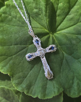 18ct two tone Art Deco c.1920's 1930's diamond & sapphire cross pendant necklace