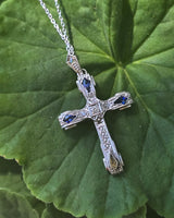18ct two tone Art Deco c.1920's 1930's diamond & sapphire cross pendant necklace