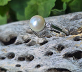 14k white gold pearl and diamond estate ring