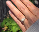 14k white gold pearl and diamond estate ring