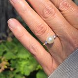 14k white gold pearl and diamond estate ring