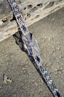 14k white gold c.1920's Deco filigree diamond & blue sapphire bracelet