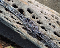 14k white gold c.1920's Deco filigree diamond & blue sapphire bracelet