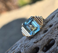 14k gold emerald cut aquamarine estate Retro Ring