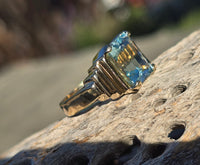 14k gold emerald cut aquamarine estate Retro Ring