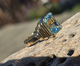 14k gold emerald cut aquamarine estate Retro Ring